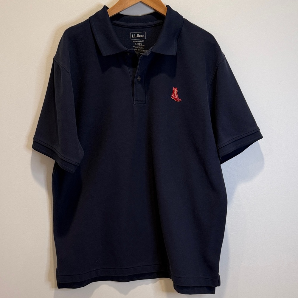 L.L.Bean Polo Shirt Navy Bean Boot Embroidered Logo Y2K Era Size L - Picture 6 of 7
